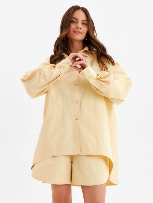 Костюм женский (рубашка, шорты) MINAKU: Oversize, бежевый, размер 44