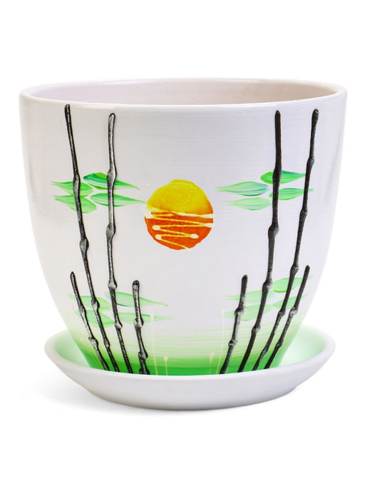 Горшок для цветов Азия, 5 л, d=22 см, h=19.5 см, с поддоном, керамика, белый