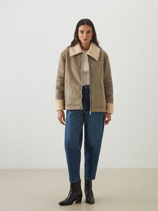 K?rk Yaka Oversize Kad?n S?et G?r?n?ml? Mont