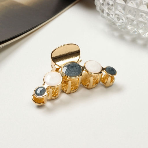 Цена за 6 шт. Крабик для волос «Эйлат», 4.5 см, бело-серый