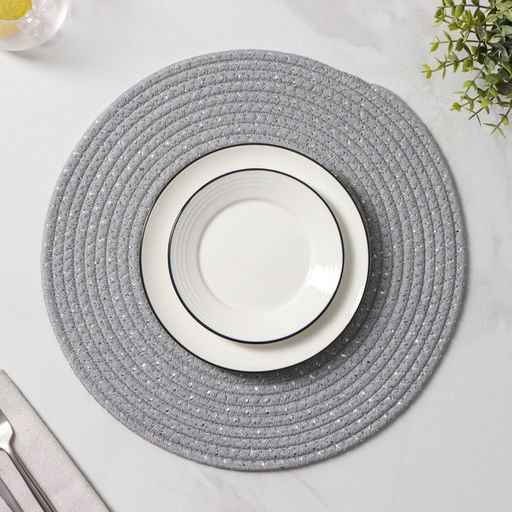 Салфетка сервировочная на стол Доляна Блеск, d=37 см, хлопок, цвет серый  фото 4
