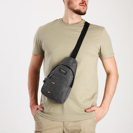 Сумка слинг мужская из текстиля, отверстие для наушников, цвет серый - Simaland фото 6