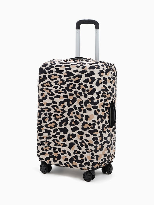Чехол на чемодан на колёсах, 28" (L), с принтом «Леопард», бежевый