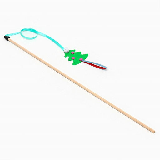 Дразнилка-удочка на деревянной палочке для кошек, зелёный, - Пижон фото 7