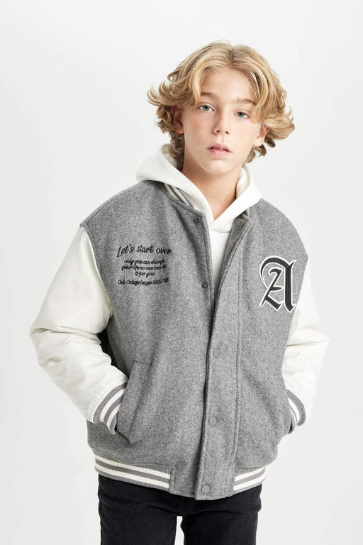 Куртка-бомбер с карманами и воротником на кнопках для мальчиков - Defacto фото 4