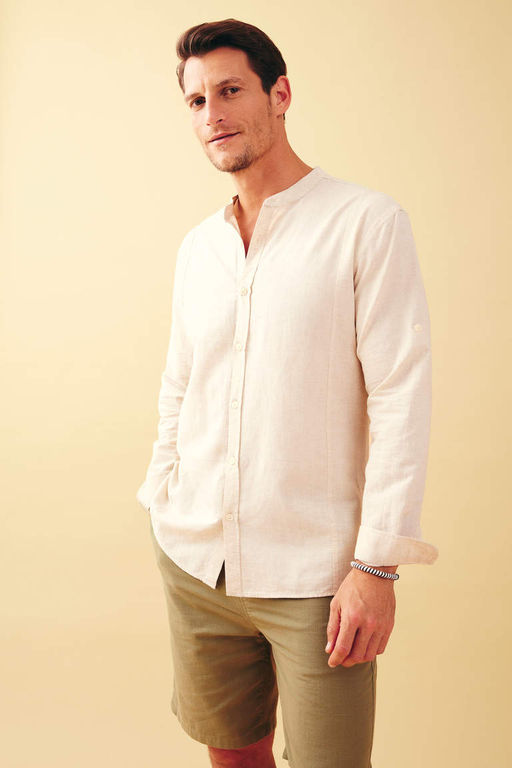 Рубашка из смесового льна с длинным рукавом и воротником Modern Fit - Defacto фото 3