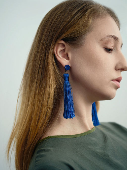 Серьги Кисти гармония, цвет синий L кисти 9.5 см