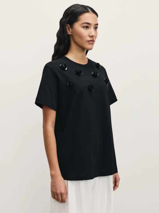 Футболка с аппликацией в виде цветов / Zarina  фото 4