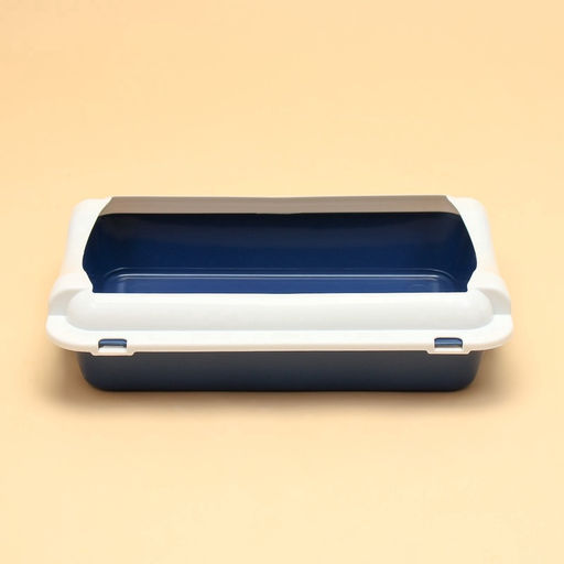 Туалет для кошек, 36×26×9 см, средний, с бортом, пластик, синий, белый