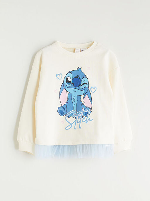 Bisiklet Yaka Stitch Bask?l? K?z ?ocuk Sweatshirt