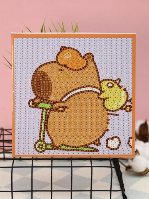Алмазная мозаика на подрамнике Draw Me! Capybara on a scooter, (20*20 см)