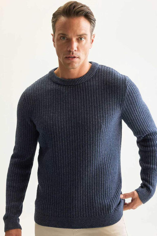 Standart Fit Bisiklet Yaka Dokulu Triko Kazak - Defacto фото 2