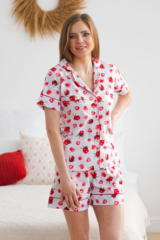 Костюм женский из жакета и шорт из кулирки Рейчел серый, красный - Амадэль фото 8