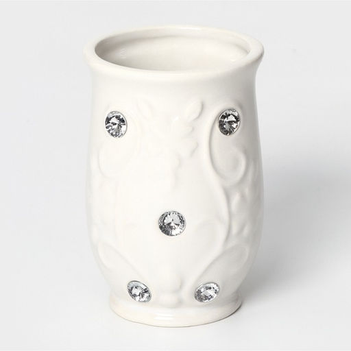 Аксессуары для ванной Доляна Изящный барельеф, 4 предмета, дозатор 250 мл, мыльница, 2 стакана, белые  фото 6