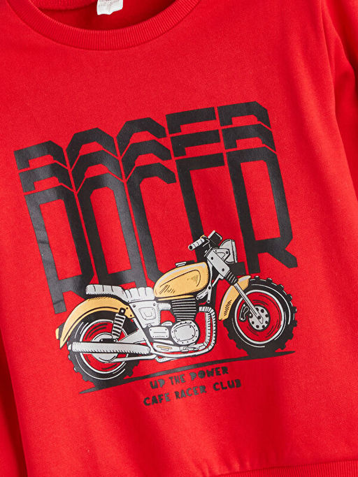 Bisiklet Yaka Bask?l? Erkek ?ocuk Sweatshirt