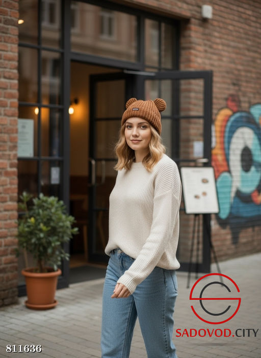 Шапка женская с ушками на флисе