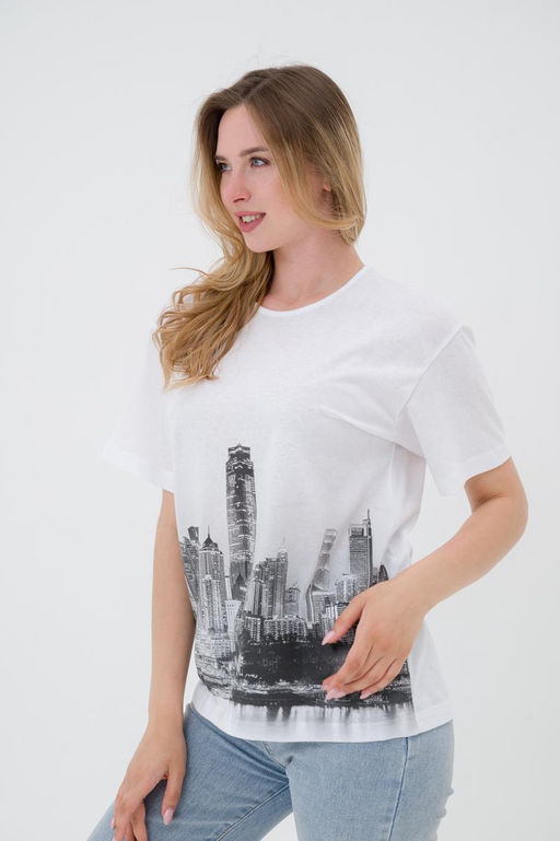 Футболка из кулирки унисекс Город белый макс - Амадэль фото 5