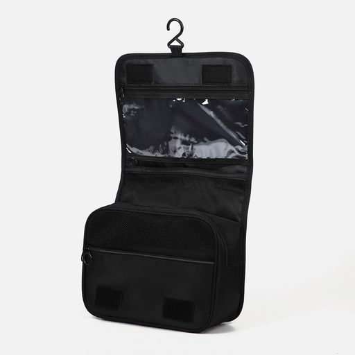 Косметичка-несессер дорожная на молнии, липучках, с крючком, с ручкой, чёрная - Simaland фото 3