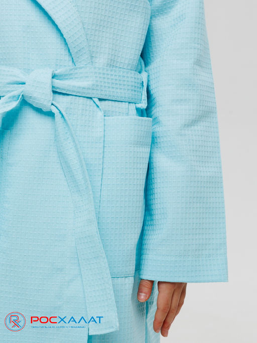 Подростковый вафельный халат с капюшоном мятный В-18 (19)