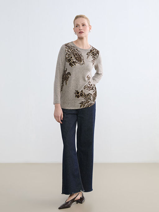 Bisiklet Yaka Desenli Kad?n Ti??rt