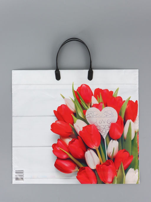 Цена за 10 шт. Пакет «С любовью», полиэтиленовый с пластиковой ручкой, 38×34 + 3 см, 90 мкм