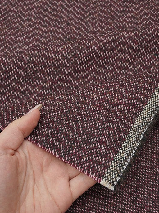 Шерсть пальтово-костюмная Твид Зигзаг цв.темно-вишневый меланж, ш.1.5м, шерсть-30%, п/э-70% - Купава фото 13