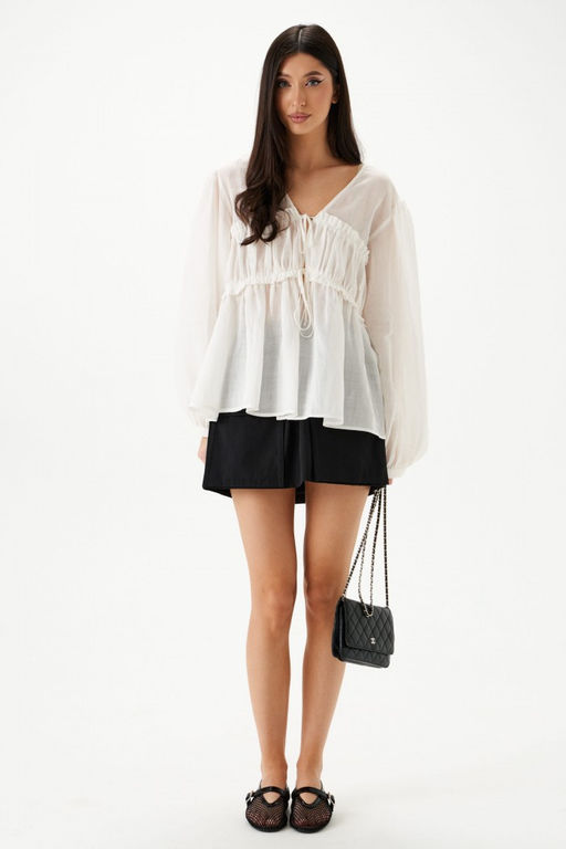 Блузка Annete А2142 свободного кроя белая из рами фото 8