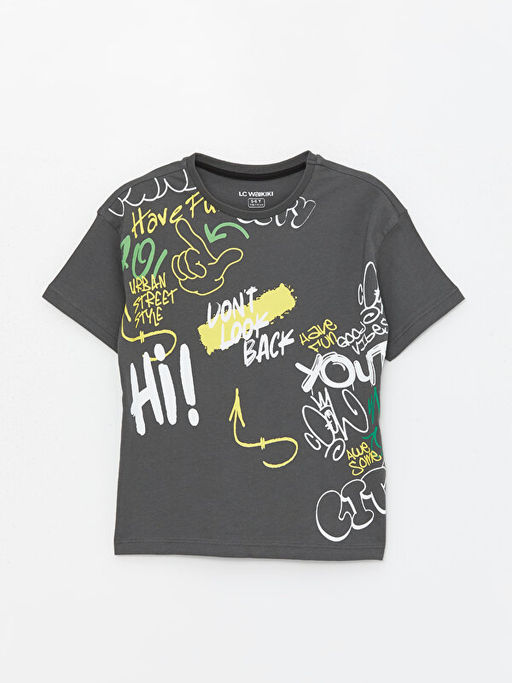 Bisiklet Yaka Bask?l? K?sa Kollu Erkek ?ocuk ?ortlu Pijama Tak?m?