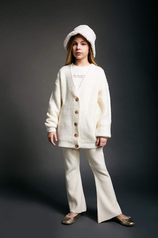 Трикотажный кардиган для девочек с V-образным вырезом - Defacto фото 2