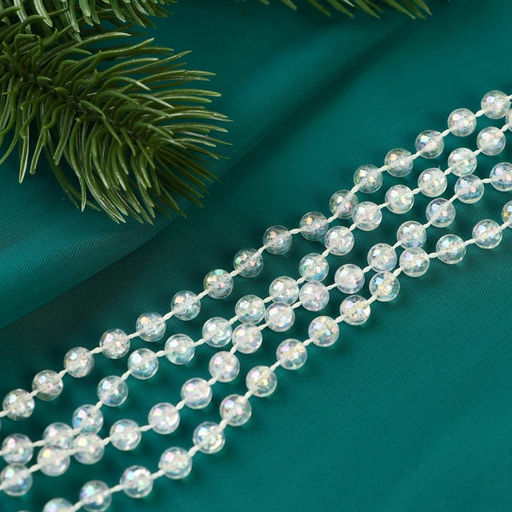 Цена за 2 шт. Бусы на ёлку Льдинка, длина 2.7 м, d=5 мм, прозрачные, перламутровые - Зимнее волшебство фото 2