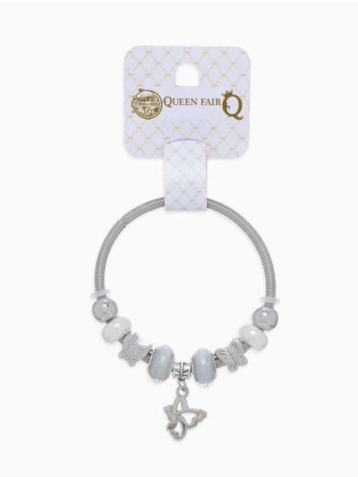 Браслет с жемчугом «Марджери» бабочка, серебристо-белый в серебре, d=6.5 см