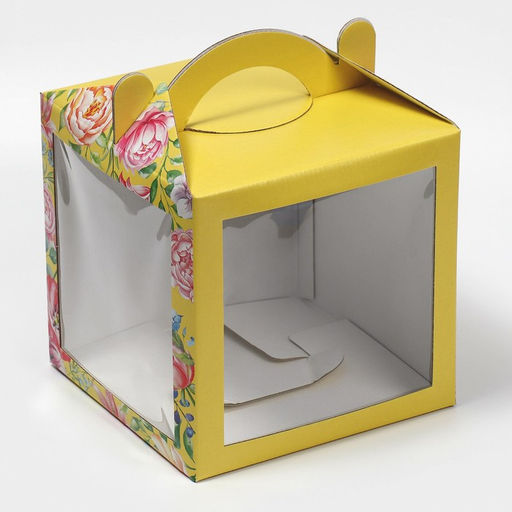Цена за 5 шт. Коробка кондитерская с окном, сундук, упаковка, «Акварельные цветы» 20×20×20 см