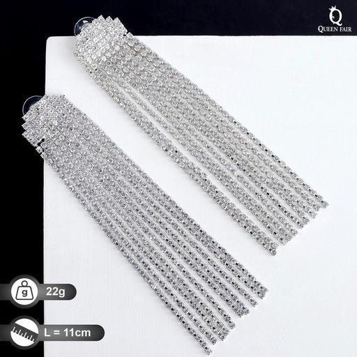 Серьги висячие со стразами Водопады полукруг, цвет белый в серебре, 11см