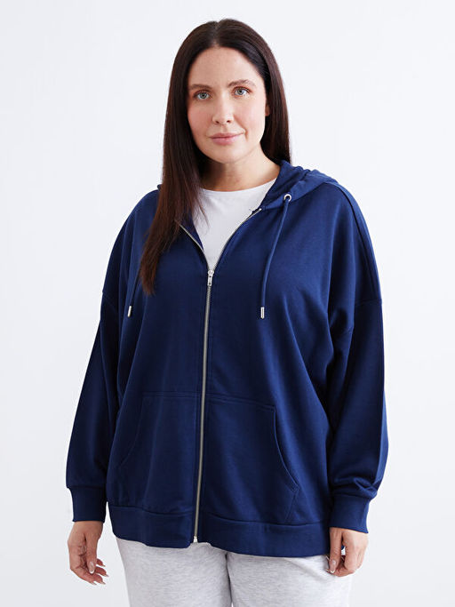 Kap??onlu Oversize Kad?n Fermuarl? Sweatshirt