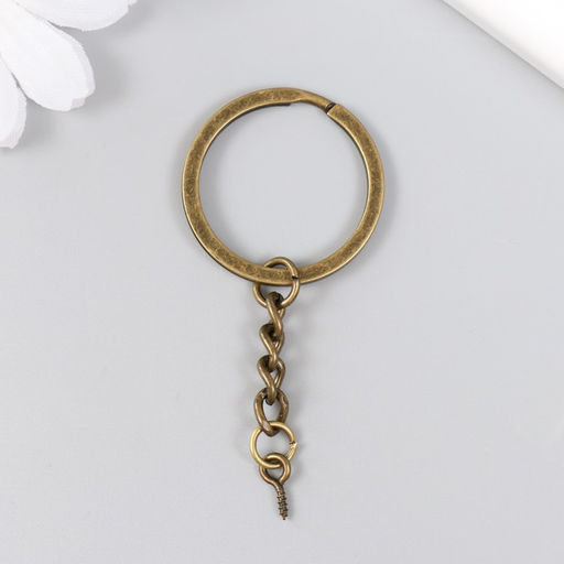 Цена за 20 шт. Основа для брелока кольцо металл с цепочкой и винтом, под латунь, 3×6.4 см