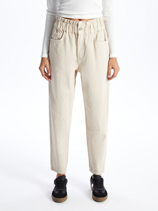 Beli Lastikli Slouchy Fit Kad?n Jean Pantolon