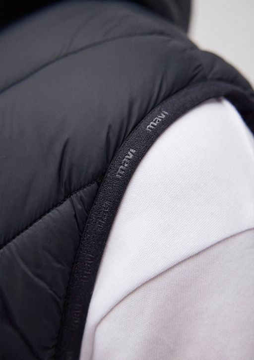 Kapusonlu Siyah Sisme Yelek - Mavi фото 7