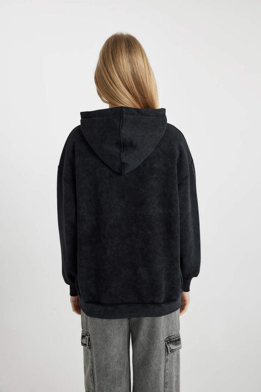 Сплошной толстый свитшот с капюшоном и эффектом потертостей Cool One Piece Oversize - Defacto фото 6