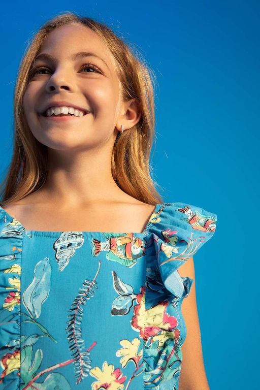 Блуза из поплина с короткими рукавами и бретелями для девочки - Defacto фото 3