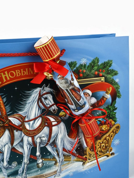 Пакет подарочный новогодний с коробкой-конфетой Новый год 2026, лошадь 31?11?40 см