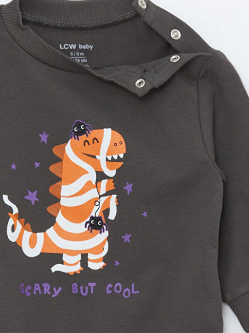 Bisiklet Yaka Bask?l? Erkek Bebek Sweatshirt