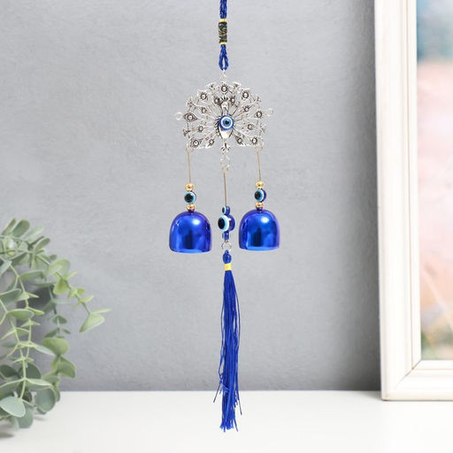 Музыка ветра от сглаза «Павлин хвост-веер», с кисточкой, 2 колокольчика, 28 см