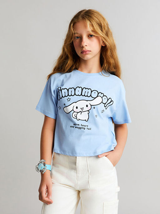 Bisiklet Yaka Cinnamoroll Bask?l? K?z ?ocuk Ti??rt