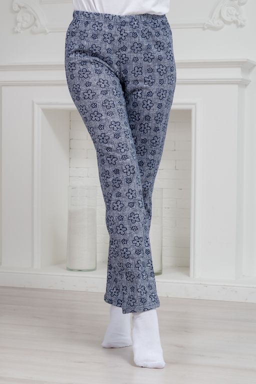 Брюки женские домашние из кулирки Барокко лен цветы полярная ночь - Амадэль фото 4