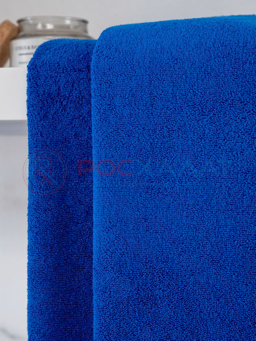 Махровое полотенце без бордюра синее ПМ-89 70х140