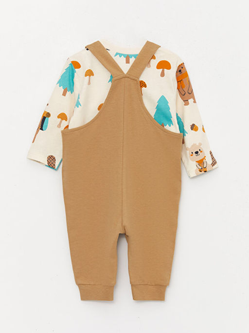 Bisiklet Yaka Uzun Kollu Bask?l? Erkek Bebek Ti??rt ve Salopet Tak?m 2li - Waikiki фото 2