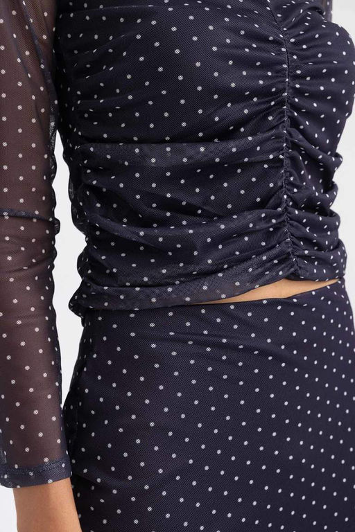 Облегающая футболка с длинным рукавом и круглым вырезом в горошек - Defacto фото 5