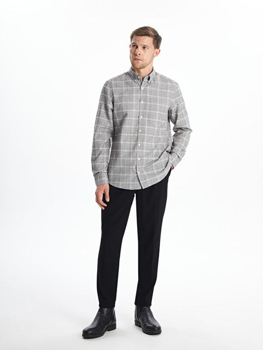 Regular Fit Uzun Kollu Ekose Gabardin Erkek G?mlek