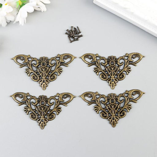 Цена за 2 шт. Уголок металл «Узорчатый», под бронзу, набор 4 шт., 4.5×4.5 см