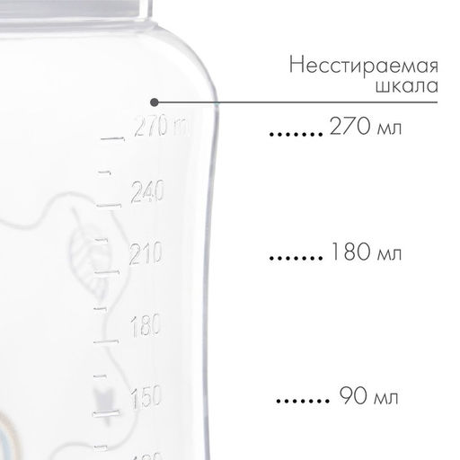 Бутылочка для кормления M&B, широкое горло, медленный поток, от 0 мес., 270 мл.